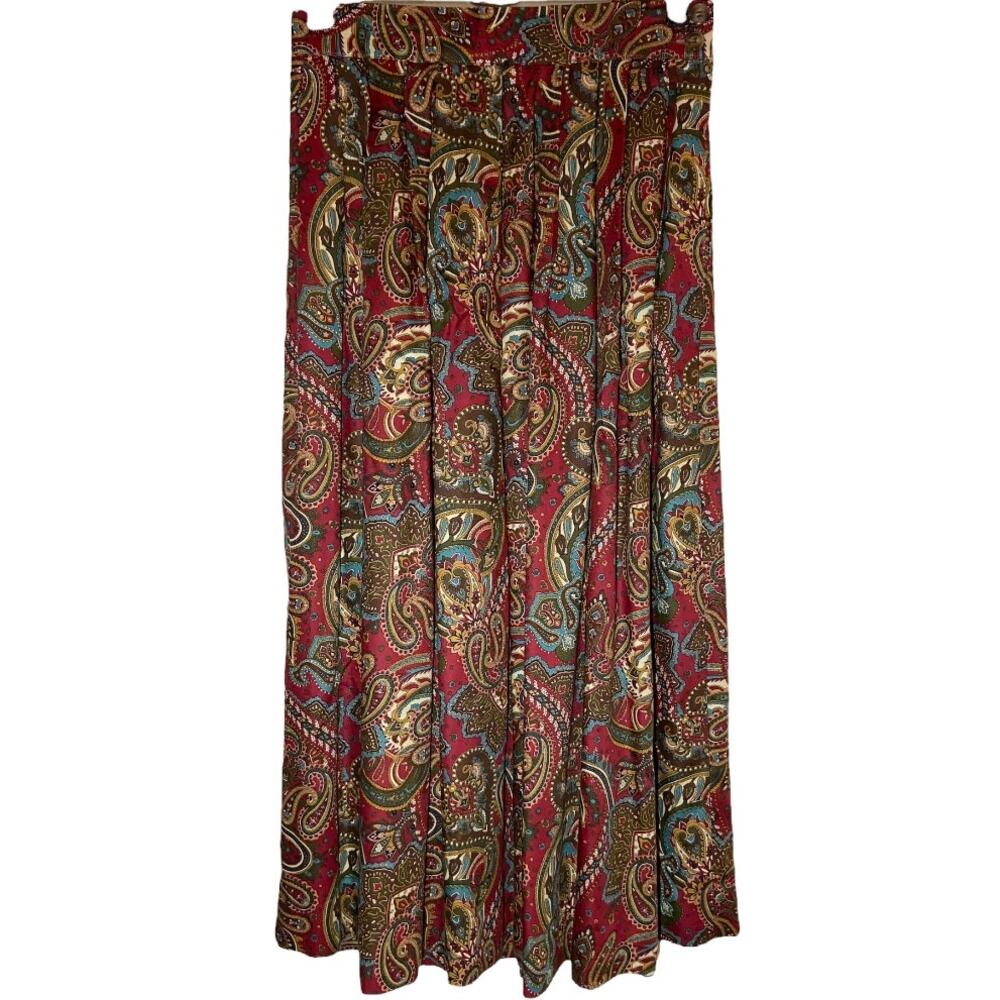 Vintage Orvis Maxi Skirt Pleated USA Whimsigoth Paisley Elastic Waist Red 10 28"